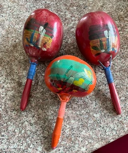 Vintage handgefertigter Kürbis mexikanische Maracas - Gruppe von 3 - Bild 1 von 9