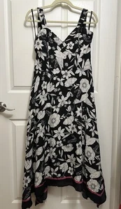 Anthropologie Maeve Black White Floral Midi Dress NWT Sz 12– Asymmetrical Hem - Picture 1 of 20