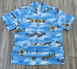 RJC Made In Hawaii WWll Airplanes Sz Large Button Down Shirt Short Sleeve - Picture 1 of 7