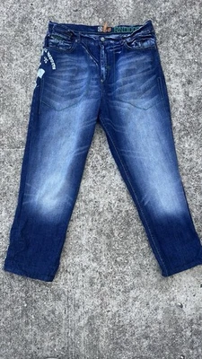Akademiks Denim Blue Jeans Distressed Embroidered Mens Size 36 - Image 1 of 4