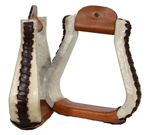 Showman Rawhide Covered Western Saddle Stirrups With Leather Lacing Horse Tack