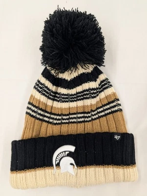 Women's '47 Khaki Michigan State Spartans Barista Cuffed Knit Hat with Pom New - Image 1 of 2