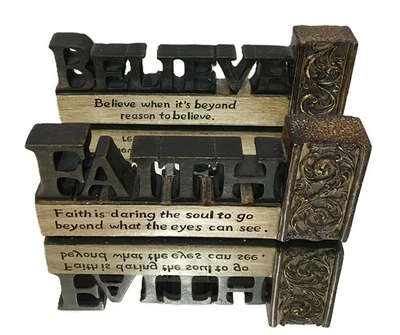 Believe And Faith Resin Desk Shelf Decorations Book Ends 2 Piece Set - Image 1 of 4