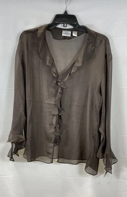 Blusa cárdigan para mujer Chico marrón seda transparente con volantes delanteros talla 3 XL Foto 1 de 4