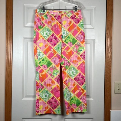 Vintage Lilly Pulitzer Patchwork Slacks Pants Size 14 Mosaic Palm Tropical - Image 1 of 4
