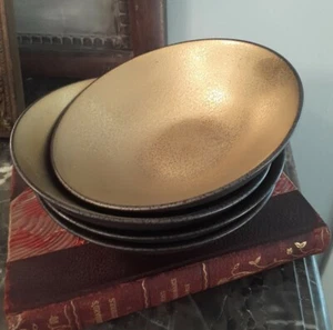 4 Steingut Schalen Lydia von Anthropologie Gold innen Zinn braun außen RAR - Bild 1 von 7