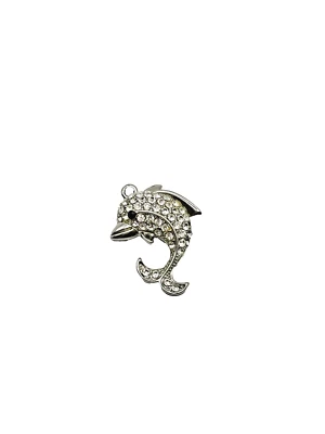 Silver-Plated Rhinestone CZ Dolphin Charm / Pendant - Image 1 of 3