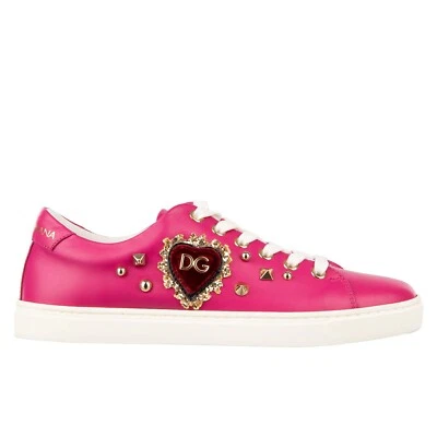 DOLCE & GABBANA DG Logo Glitter Heart Studs Sneaker LONDON White Pink 09413 - Image 1 of 4