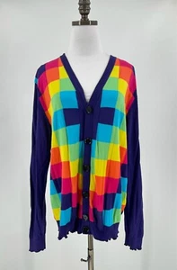 Love Moschino Womens Purple Multicolor Cotton Button Up Cardigan Sweater Sz L - Picture 1 of 7