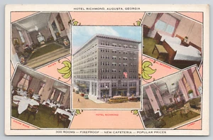 Augusta GA Hotel Richmond Georgia Postcard Dining Room Lobby Foyer Bedroom 1940s - Picture 1 of 4