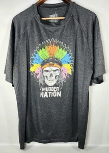 TOUGH MUDDER NATION T-Shirt dunkelgrau Herren XL Indianer Totenkopf Rundhals - Bild 1 von 6