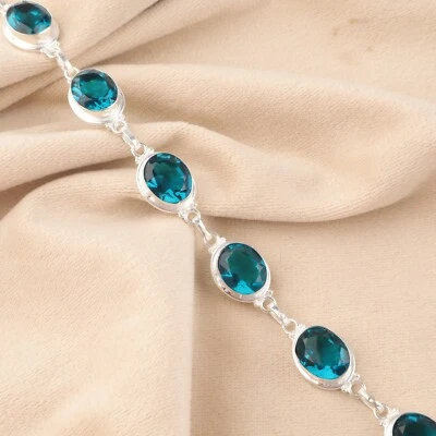 Brazalete de cadena de plata de ley 925 con piedras preciosas de apatita natural para niñas Foto 1 de 4