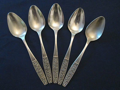 ¡JUEGO 5 CUCHARAS DE TÉ! SILUETA VINTAGE inoxidable: patrón SST3: ¡ENCANTADORA! Foto 1 de 4