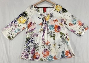 V Cristina Womens Tunic Top Floral Cotton Embroidered Lace Butterfly Fairy Sz L - Picture 1 of 16