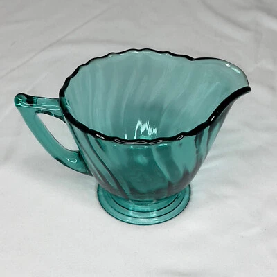 Vintage 1930s  Excellent Condition Jeanette Glass Ultramarine Swirl Creamer 8 oz - Image 1 of 4