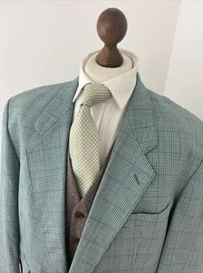 Blazer PIERRE CARDIN Paris Turquesa/Verde Cuadros Lana y Seda 46R Vintage Años 80’s - Imagen 1 de 15