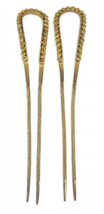 Antique Edwardian 1910 Pair Set of Gilt Metal Hair Combs Set Floral Twist Pin - Picture 1 of 8