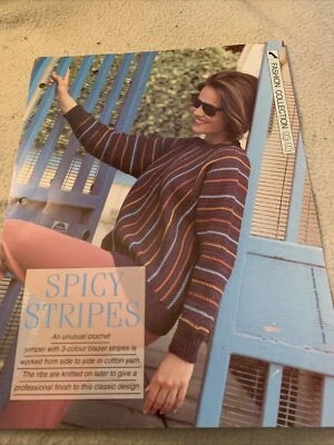 VINTAGE CREATIVE NEEDLES PATTERN - SPICY STRIPES-  CROCHET & KNITTING IN DK - Image 1 of 3