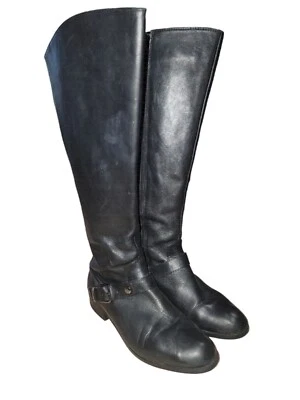 Me Too Arctic Black Riding Moto Leather Knee High Wide Calf Zip Boots Sz 7.5 M - Image 1 of 4