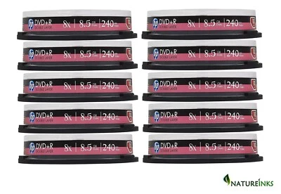 100 HP Blank DVD+R DL Double Layer Printable 8.5GB 8x Discs DRE00060WIP Cakebox - Image 1 of 3