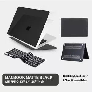 Mac book Case Matte Black + Black Keyboard Cover + LCD Air Pro 13" 14' 16" inch - Picture 1 of 14