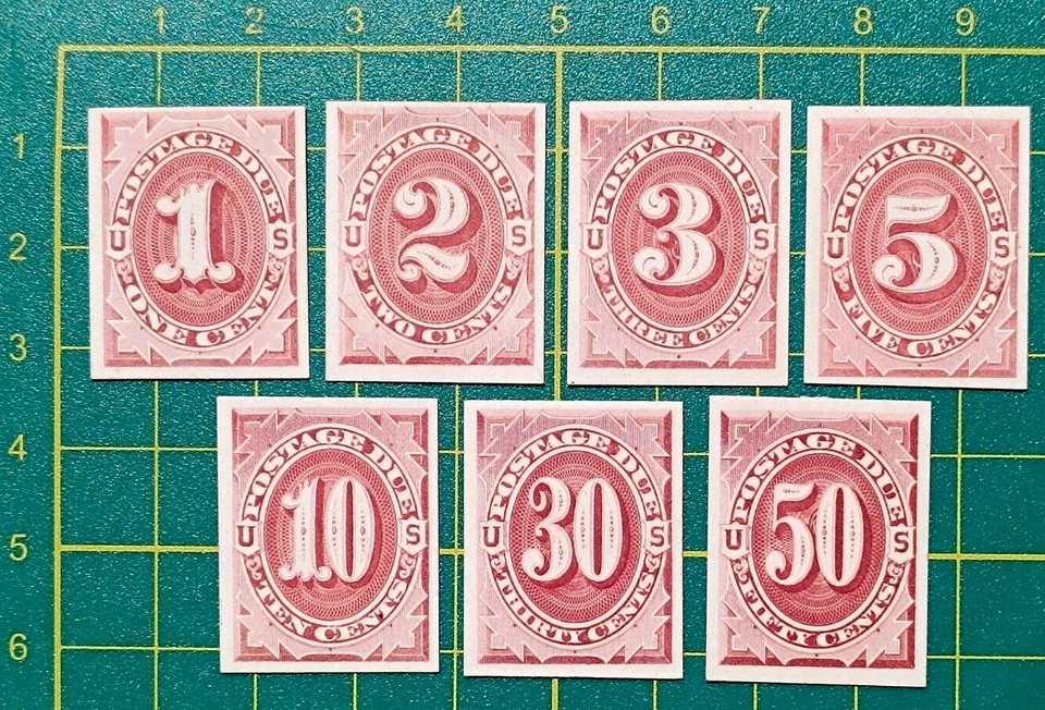 US Stamps, Scott #J22P4-J28P4, Official Trial Color PROOF on card, XF - Image 1 of 4