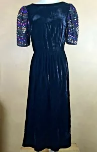 Vestido de Terciopelo Negro Lentejuelas Mangas Gótico Grunge Fiesta de Vacaciones Midi Años 80 De Colección - Imagen 1 de 11