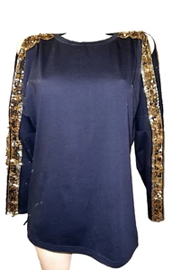 New YOINS Top Women's Size S Blue Cold Shoulder Long Sleeve Shirt w/Gold Sequins - Picture 1 of 6