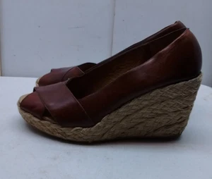 KORS BY Michael Kors Women Brown Leather Platform Wedge Espadrille Shoe 10.5 M - Picture 1 of 10