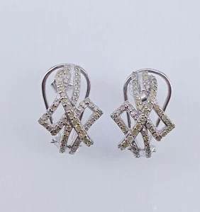 Sterling Silver Natural Round Cut White Diamond  Bypass Huggie Earrings 0.96 cts - Picture 1 of 9