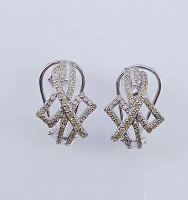 Sterling Silver Natural Round Cut White Diamond  Bypass Huggie Earrings 0.96 cts - Image 1 of 4