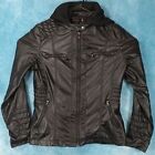 Yibailian Women's Black Faux Leather Jacket w/ Removable Hoodie, Size Medium