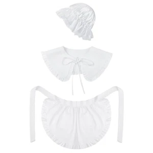 3 Pieces Colonial Apron Pilgrim Costume Set White Mobs Caps Half Apron for Woman - Picture 1 of 10