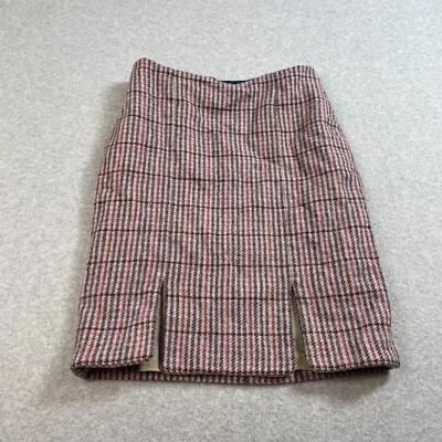 Boden British Tweed Wool Skirt Women 4L Red Plaid Lined Slits Heritage Academia - Image 1 of 4