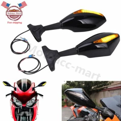 Espejos retrovisores LED para motocicleta señales de giro para Yamaha YZF R1 R6 Suzuki GSXR EE. UU. Foto 1 de 4