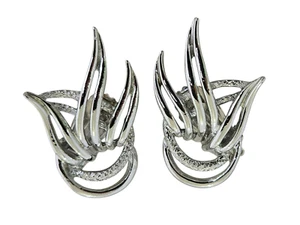 Vintage Emmons Silver Tone Openwork Flame Style Clip Earrings - Picture 1 of 4