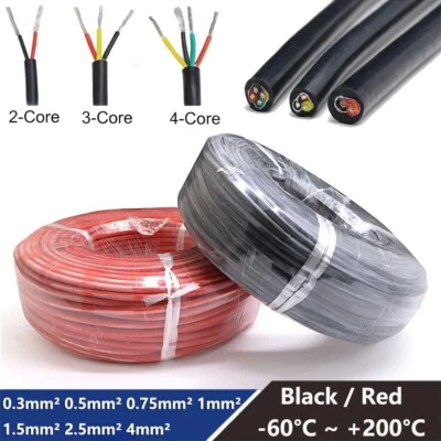 Soft Silicone Rubber Cable 2/3/4 Core Tinned Copper High Temp Wire Power Cable - Image 1 of 4