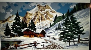 Printed needlepoint Tapestry Gobelin 40x60 Cm Canvas Only Mountain Cabin - Picture 1 of 1