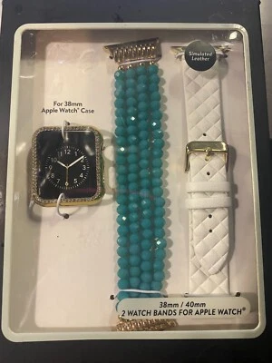 Apple 38 & 40 mm Watch 2 bands & 1  Gold Case White & Green Bands  New - Image 1 of 4