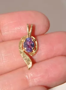 14k Solid Gold Lab Created Purple Sapphire Pendant - Necklace Textured Gold Halo - Picture 1 of 5