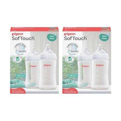 2x 2pc Pigeon Softouch BPP Baby Bottle PP Twin Pack Anti-Colic 240ml 3m+ - image 1 of 4