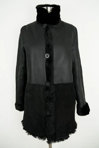 $1950 Blue Duck Black Shearling Coat Small Reversible Micro Sheer Fur - Picture 1 of 6