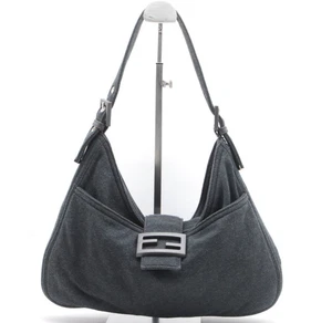 Fendi Mamma Baguette Shoulder Bag Purse Gray cotton - Picture 1 of 24