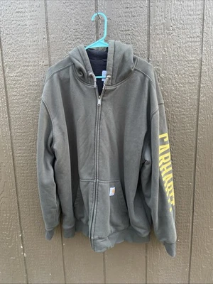 Chaqueta con Capucha Carhartt Rain Defender Para Hombre Talla XL Verde Logo Cremallera Completa Foto 1 de 4