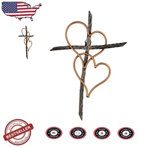 Atemberaubendes verschlungenes Herz Metallkreuz - 12" Wandkunst, schwere Konstruktion - Bild 1 von 3