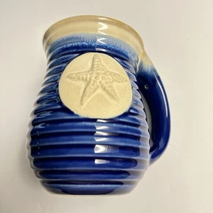 Handmade Pottery Mug Starfish Coastal Beach Blue Ceramic 5x6x5 in - Imagen 1 de 5