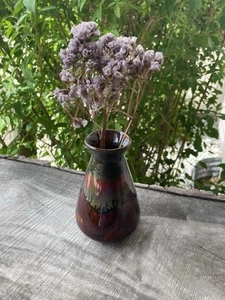 Ceramic Drip Glaze Bud Vase 5.5 Brown Red Gray Cream Flowers Home Decor Glitter - Picture 1 of 13