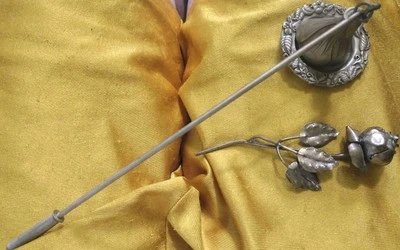 PartyLite Candle Snuffer with Tray - matte gold and rose - Image 1 of 2