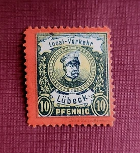Lot A1. Lubeck Germany 1888 Ten Pfenning Original Gum - Bild 1 von 2