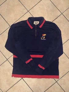 Vintage Dehen KU Jayhawks Half Zip Rugby Shirt USA Made Navy Red Size L - Picture 1 of 4